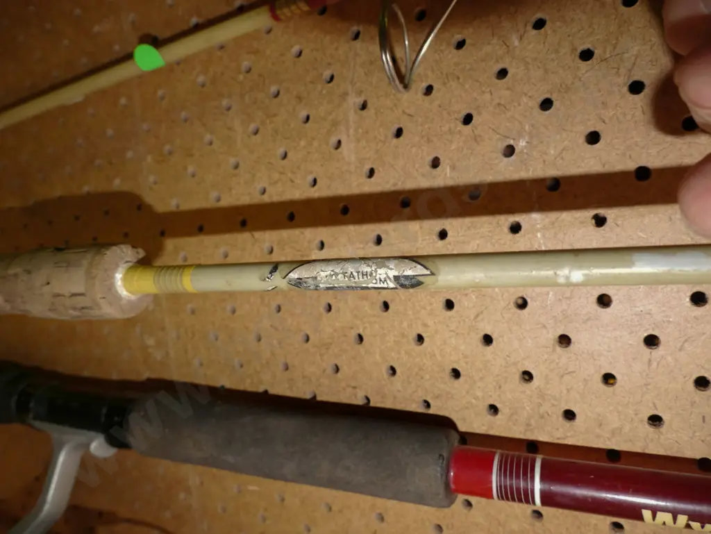 2x fishing rods, plastic rod containers - green dots Image 1++