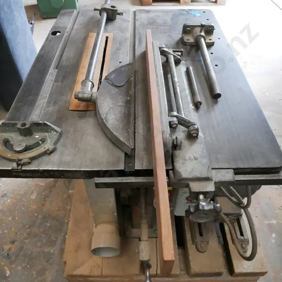 Commercial heavy-duty table saw with large 8hp 3 phase electric motor.