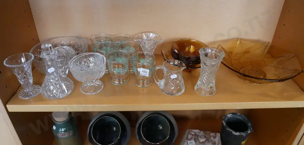 shelf of glass ware; crystal, tumblers etc Image 1++