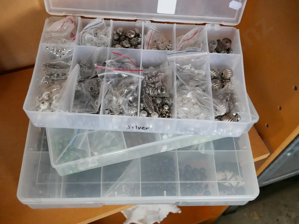 3x plastic organisers of different coloured beads Image 1++