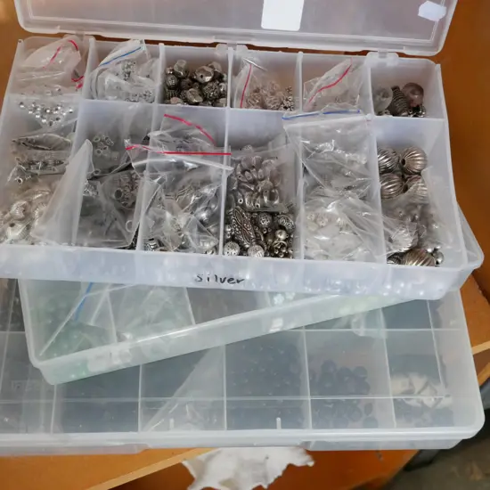 3x plastic organisers of different coloured beads