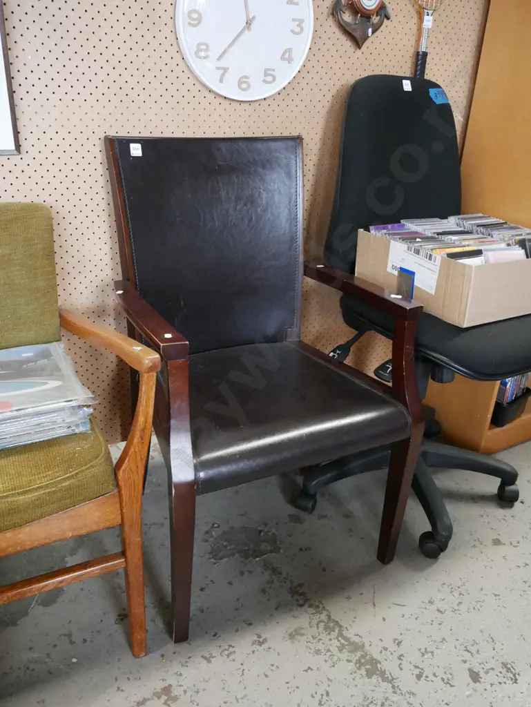wood and vinyl upholstered armchair Image 1++
