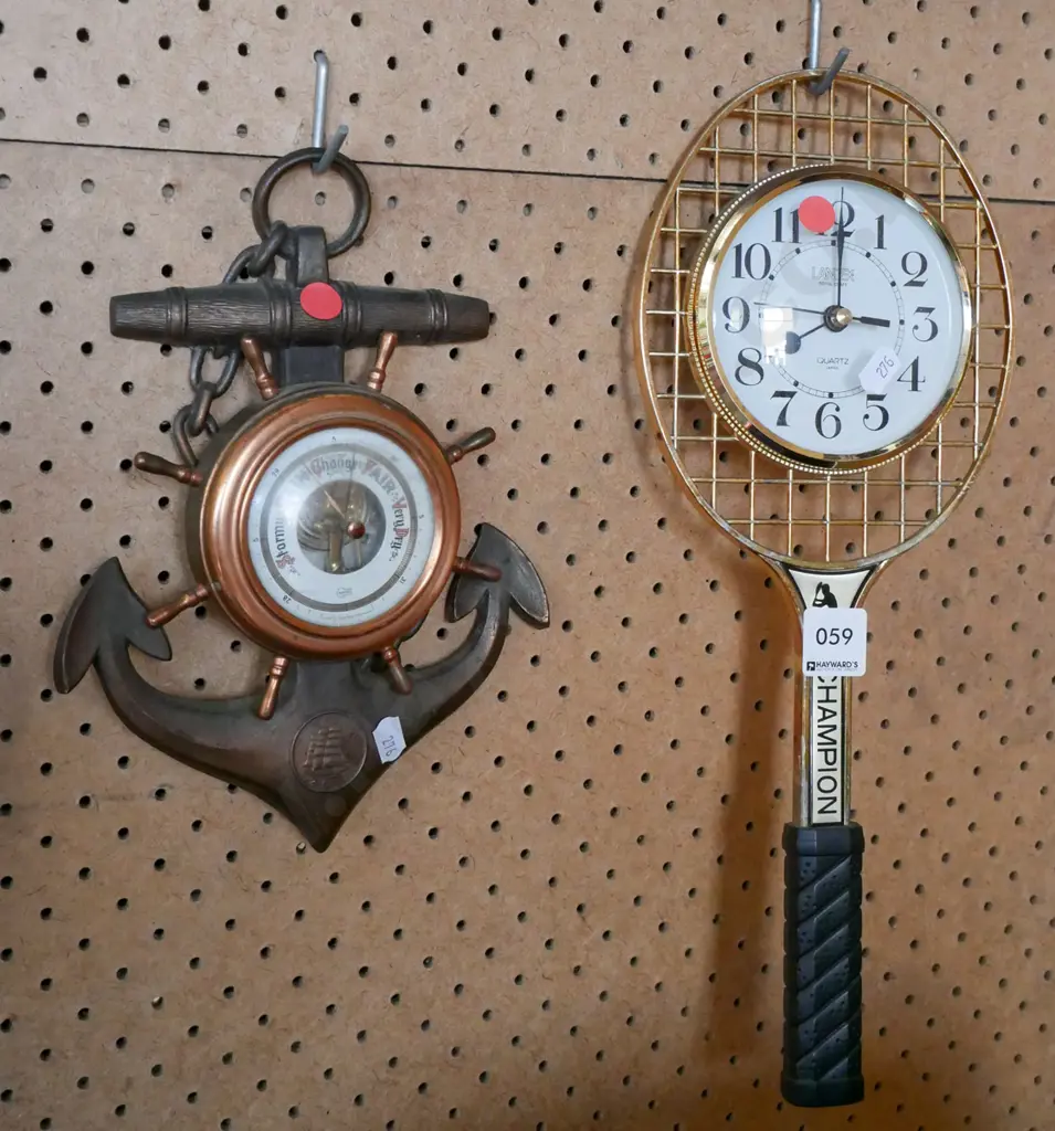 anchor barometer, tennis racket themed wall clock Image 1++