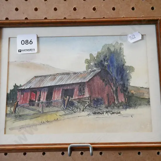 Verona McGregor ink and watercolour - farm buildings