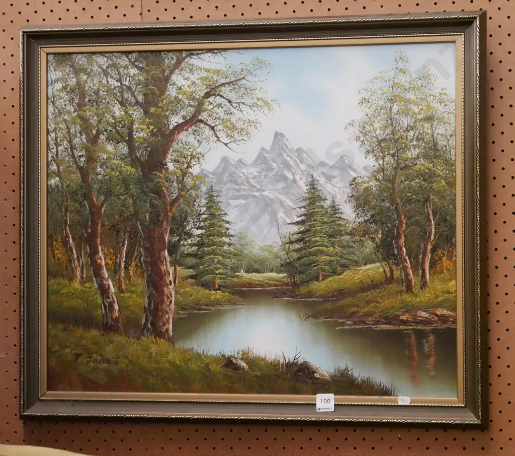 framed oil - stream and mountain scene Image 1++