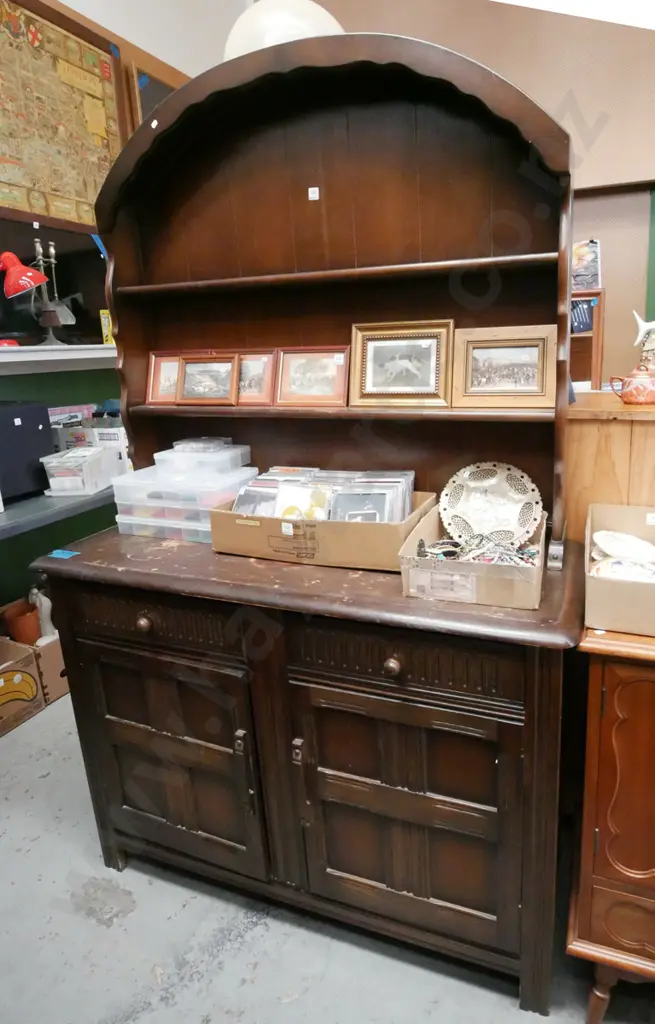 dark stained oak 2 door 2 drawer Welsh dresser H-1850 W-1200 D-460 Image 1++