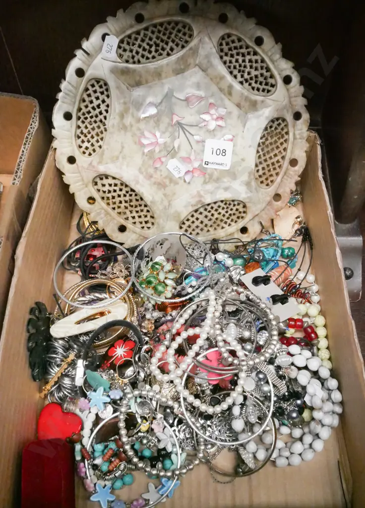 box; carved stone wall charger, costume jewellery Image 1++