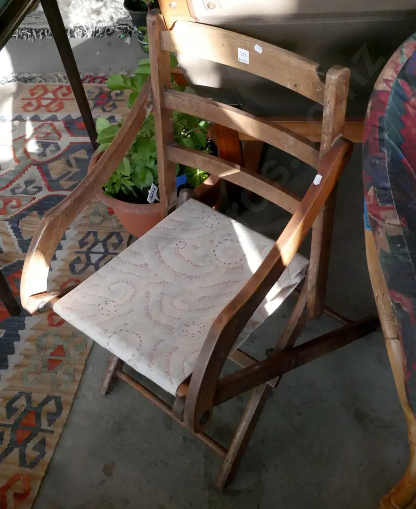 oak vintage folding deck chair Image 1++