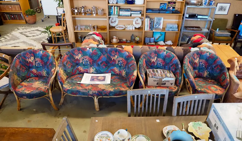 bamboo and upholstered patio suite - 2 seater and 3x singles Image 1++