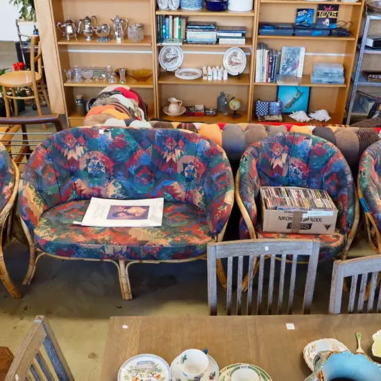 bamboo and upholstered patio suite - 2 seater and 3x singles