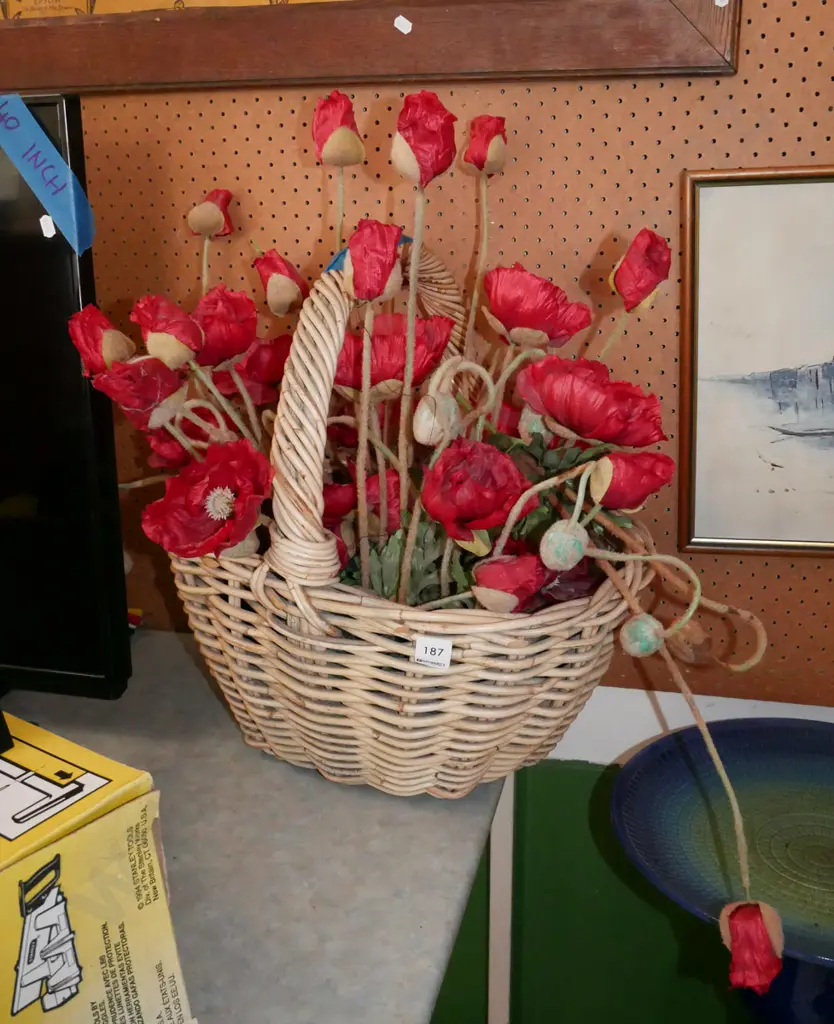 cane basket and fake poppies Image 1++