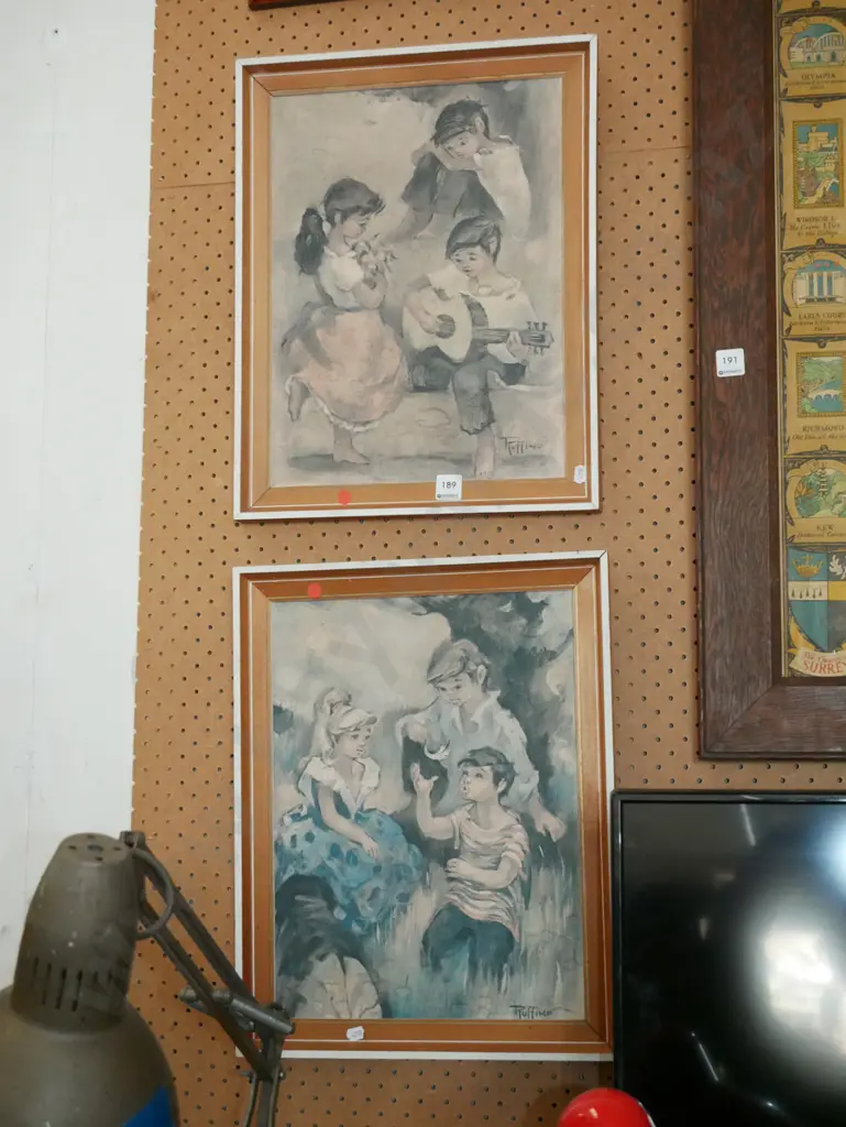 2x framed retro prints - childrens - water damage Image 1++