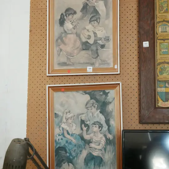 2x framed retro prints - childrens - water damage