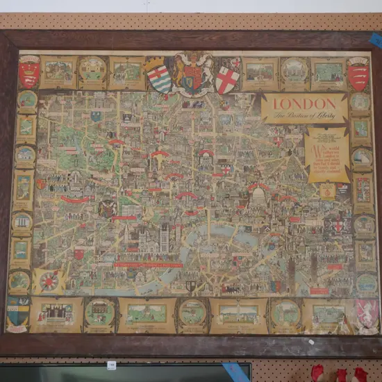 large oak framed pictorial map of London