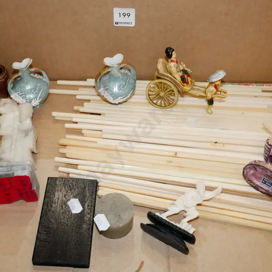 box; Asian figurines, chopsticks