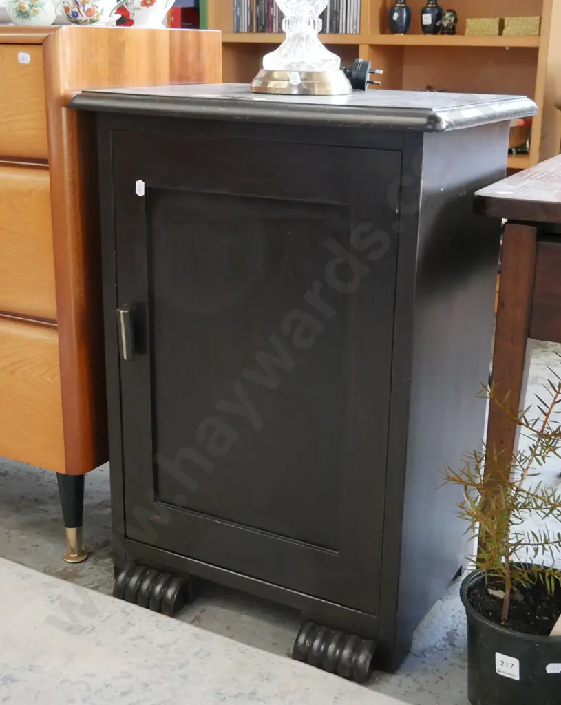 dark stained deco single drawer pot cupboard Image 1++