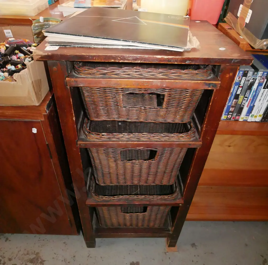 wooden chest with 3 pullout basket drawers - some wear to finish H-910 W-460 D-355 Image 1++