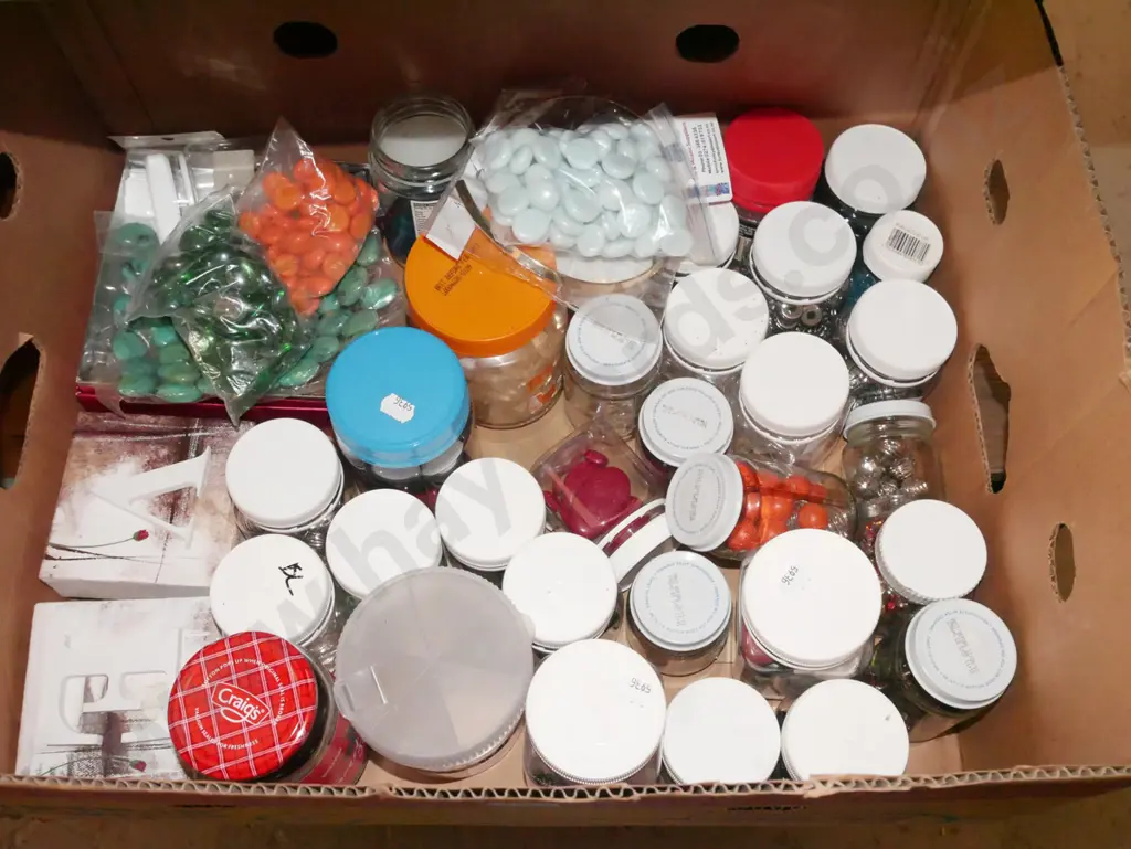 box; craft supplies, polished stones, beads etc Image 1++