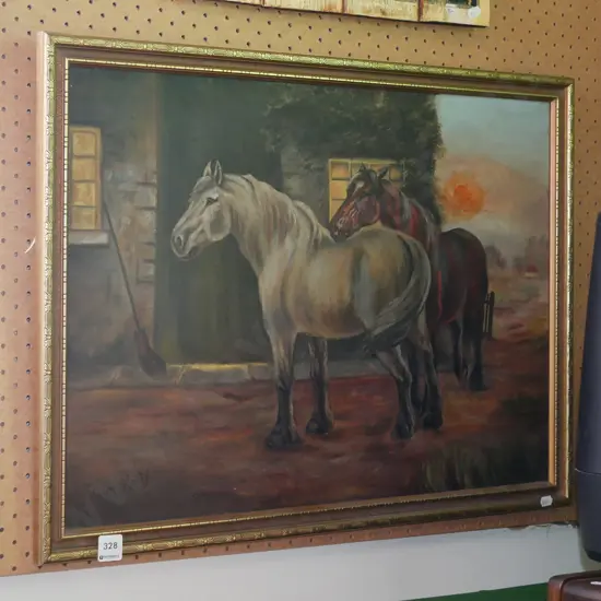 framed oil - horses