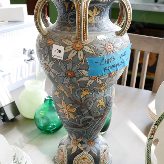 ornate hand painted art nouveau vase - repairs and chips H-420