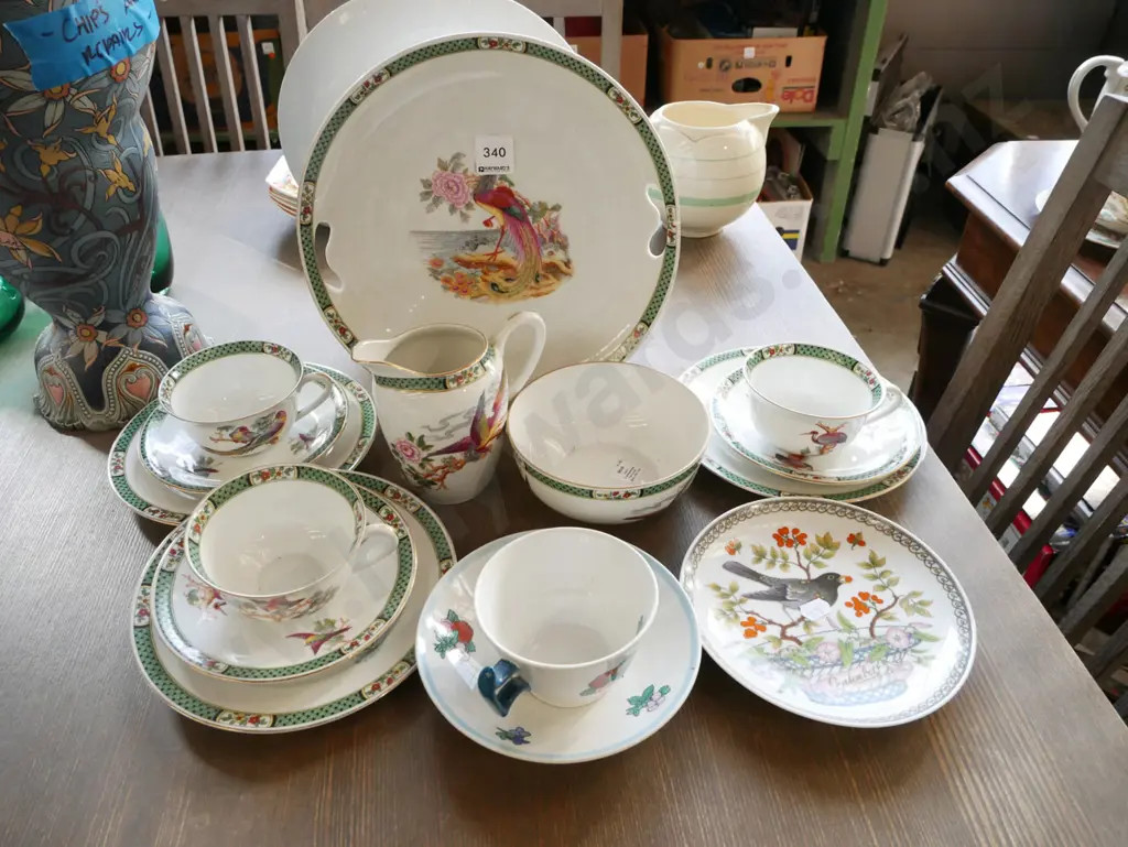 Czechoslovakian  bird themed trios, creamer, cup, saucer etc Image 1++