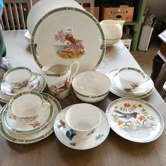 Czechoslovakian  bird themed trios, creamer, cup, saucer etc