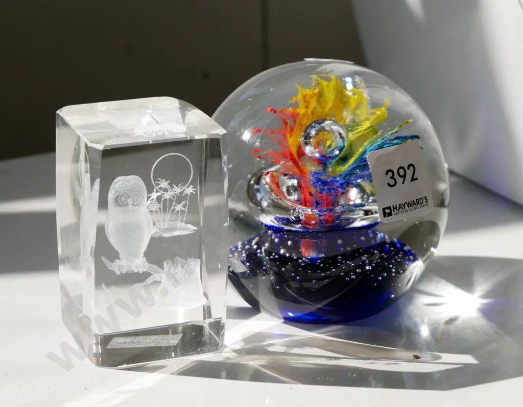 lazer etched owl, art glass paperweight Image 1++