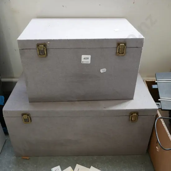 2x grey fabric storage chests