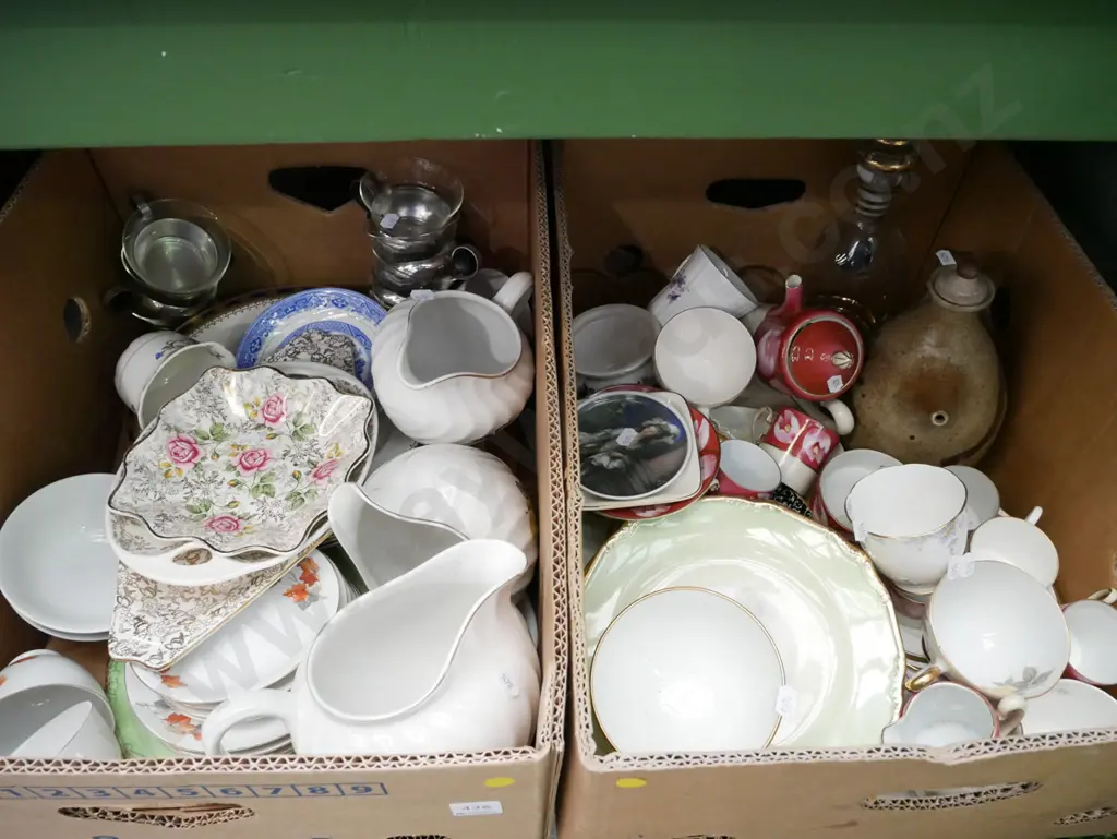 2x boxes; cups, plates, bowls etc - yellow dots Image 1++