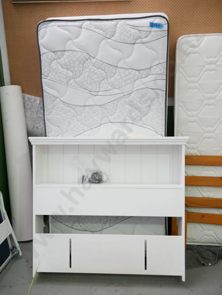 king single bed base, mattress and  headboard with shelf Image 1++