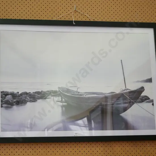 framed photo poster print - boat on sea shore