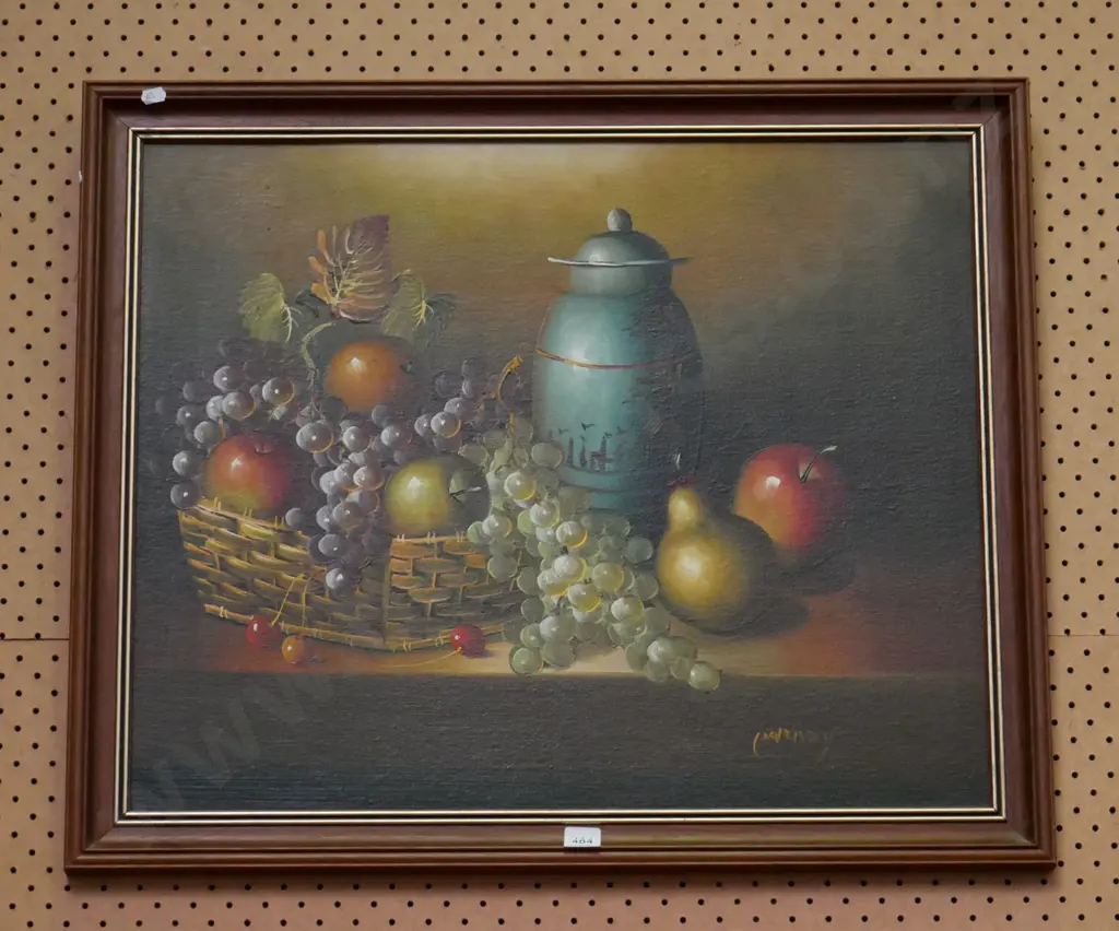 framed oil - still life fruit and canister Image 1++