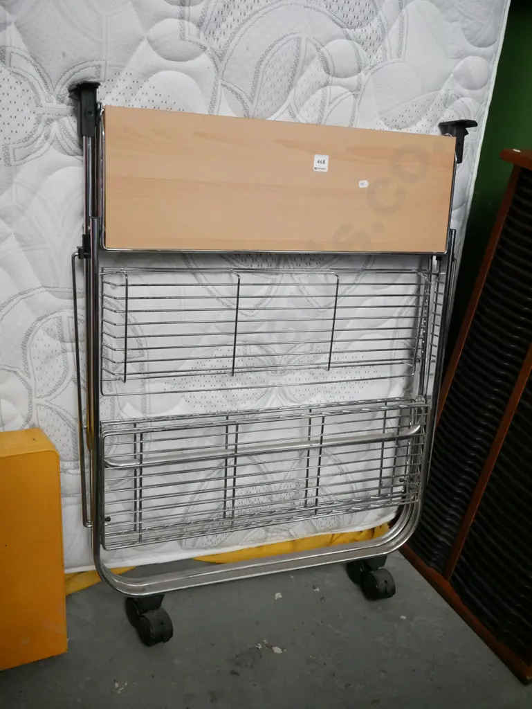 foldaway metal and faux wood 3 tier trolley Image 1++