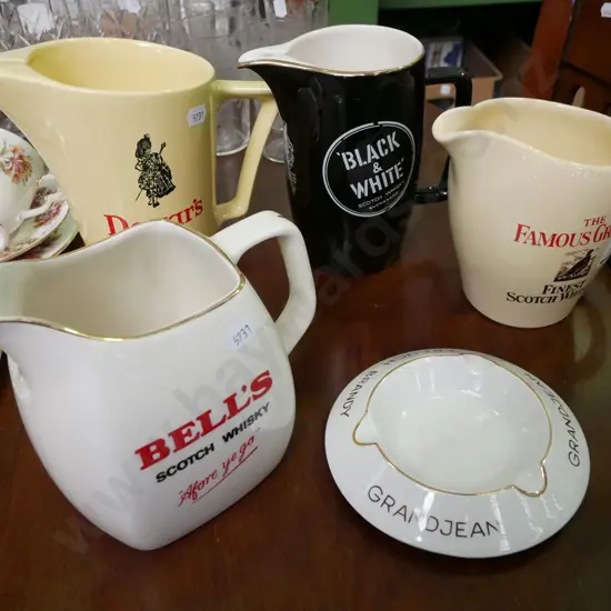 4x whisky jugs, brandy ashtray