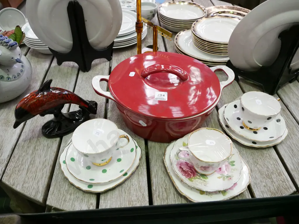 ceramic casserole, 3x trios, Blue Mountain dolphin Image 1++