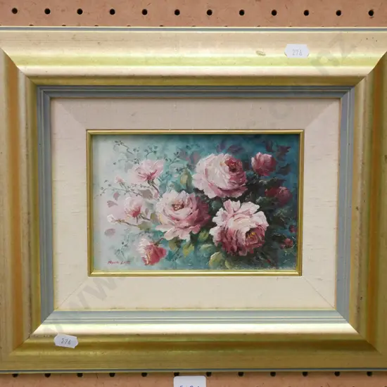 small gilt framed Myra Last oil - roses
