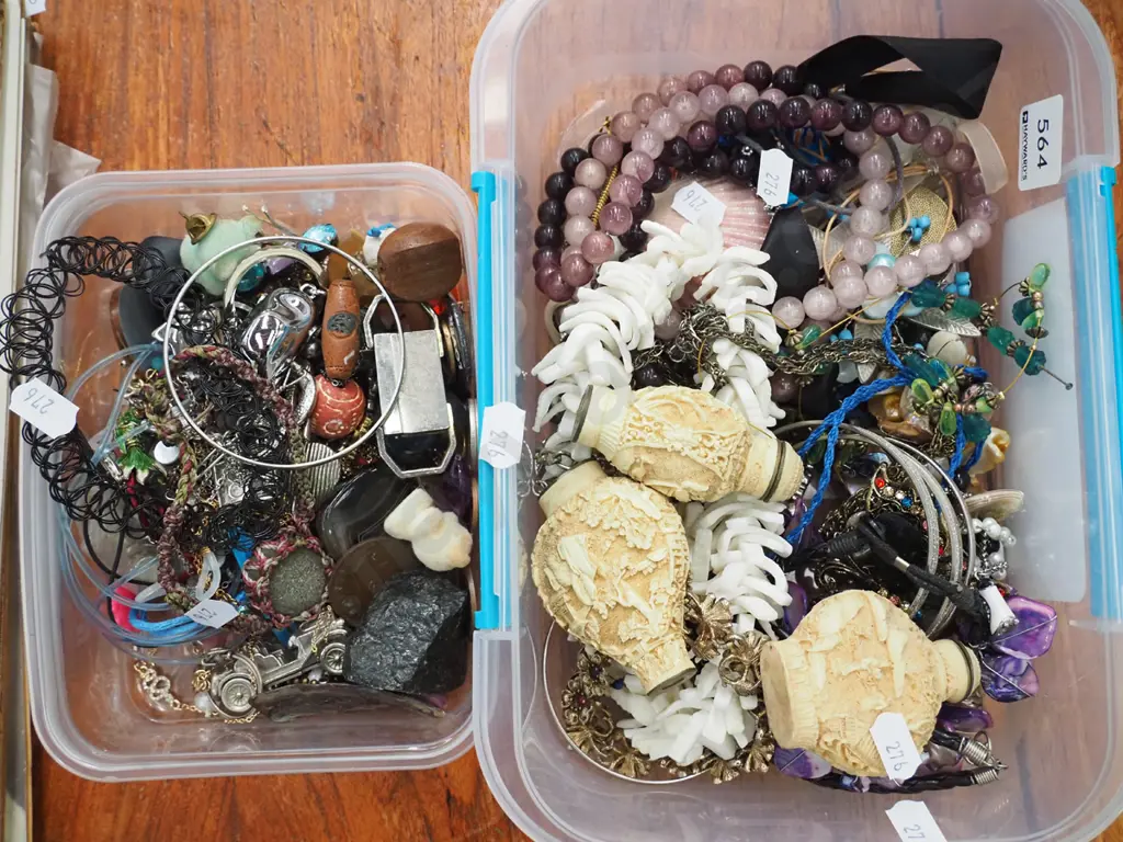 2x plastic containers of costume jewellery etc Image 1++