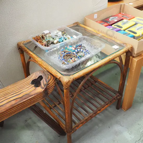 bamboo and glass top end table