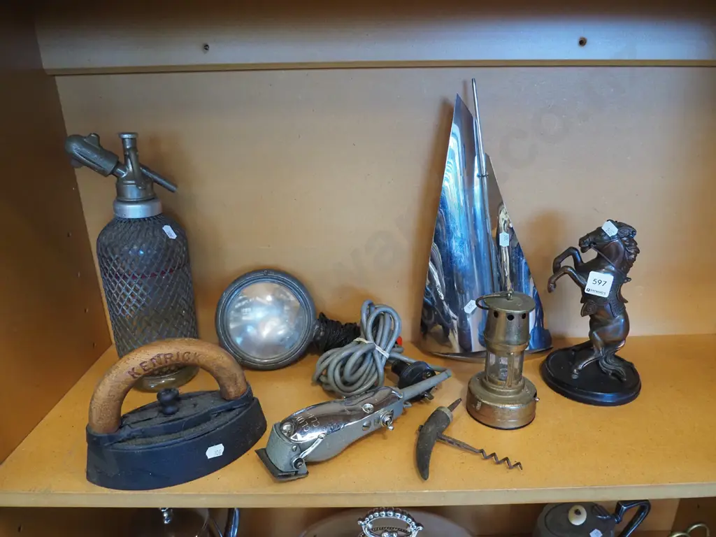 shelf; soda syphon, sad iron, chrome yacht etc Image 1++