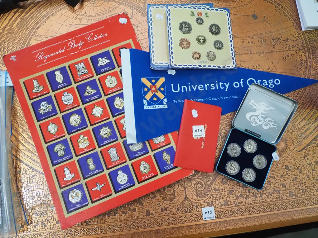 regimental badge collection, coins, Otago Uni pennant Image 1++