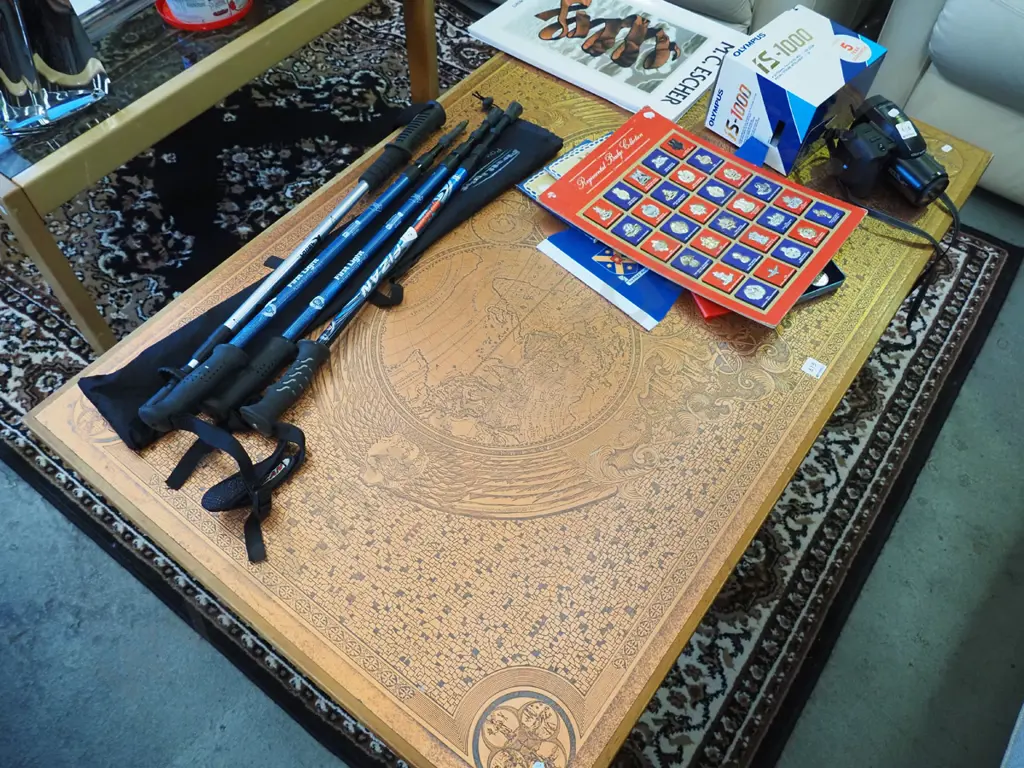 large coffee table with pressed copper map of medieval world H-430 W-1230 D-780 Image 1++