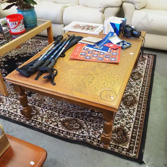 large coffee table with pressed copper map of medieval world H-430 W-1230 D-780