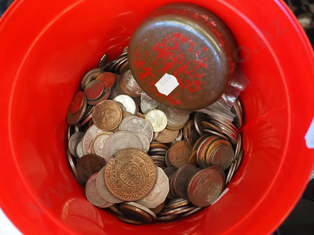plastic pail of coins Image 1++