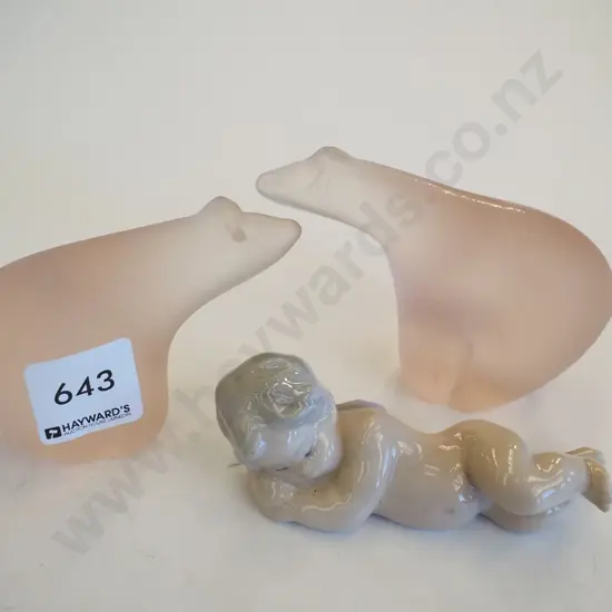 very small Lladro cherub figurine, art glass polar bears