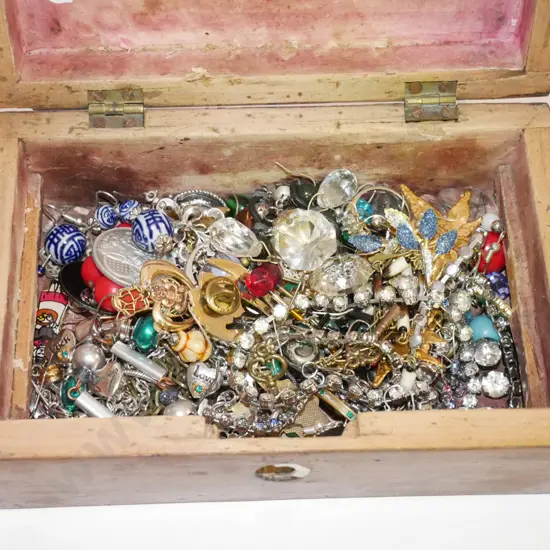 small  wooden box with costume jewellery 
