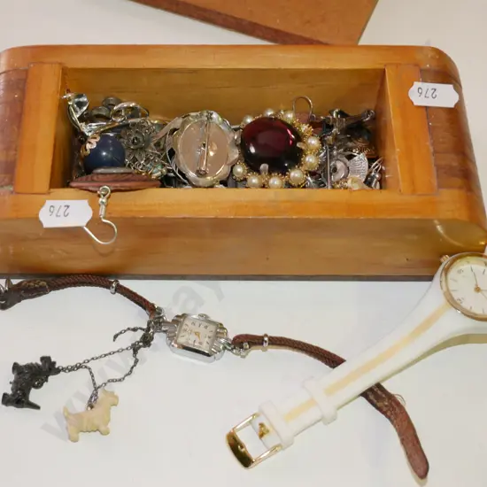lidded trinket box and costume jewellery