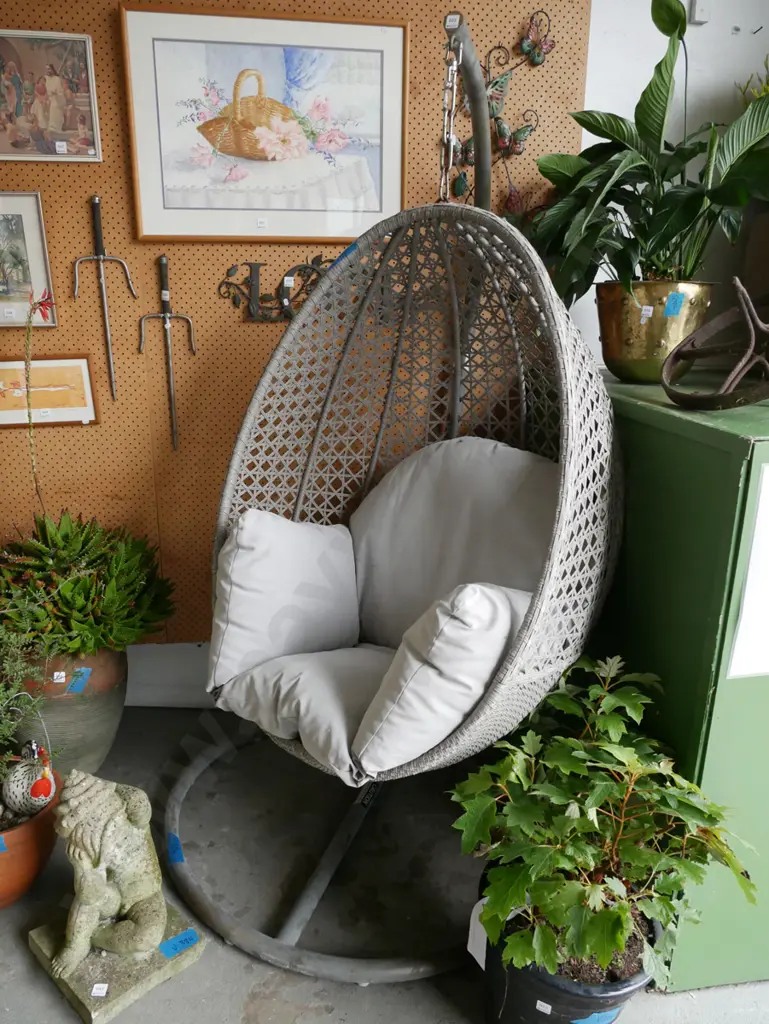 woven plastic hanging chair with cushions Image 1++