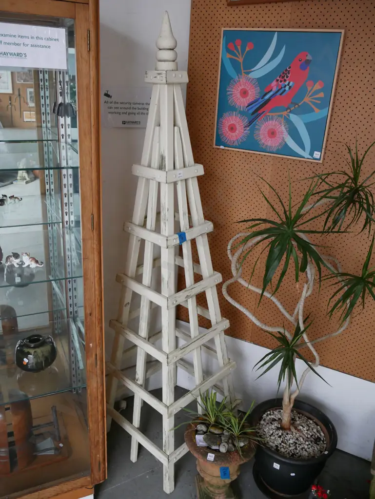 cream painted white wooden plant climbing frame H-2000 Image 1++