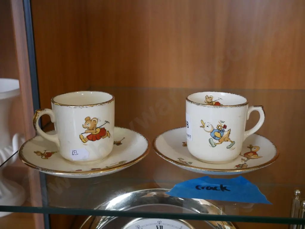 2x early Crown Lynn child's cups and saucers - 1 has crack Image 1++