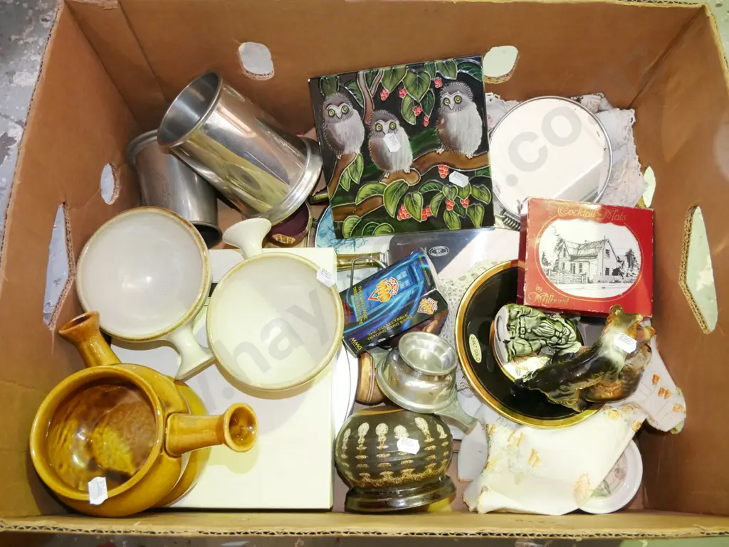 box; studio soup bowls, metal tankards, figurines etc Image 1++